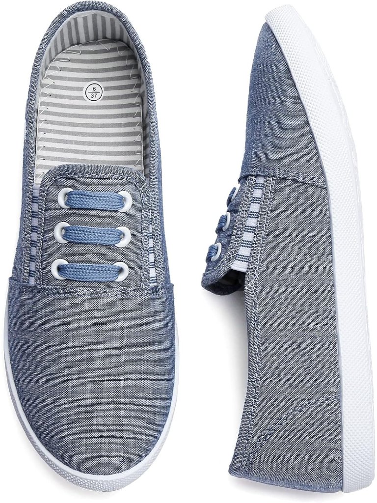 Women's Blue Canvas Low Top Pull On Fashion Comfortable Elastic Sneakers